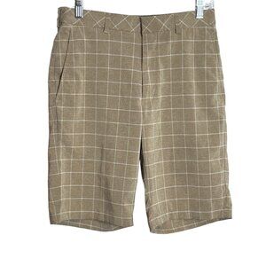 Walter Hagen Golf Shorts Mens 30 Brown Tan Plaid Stretch Performance